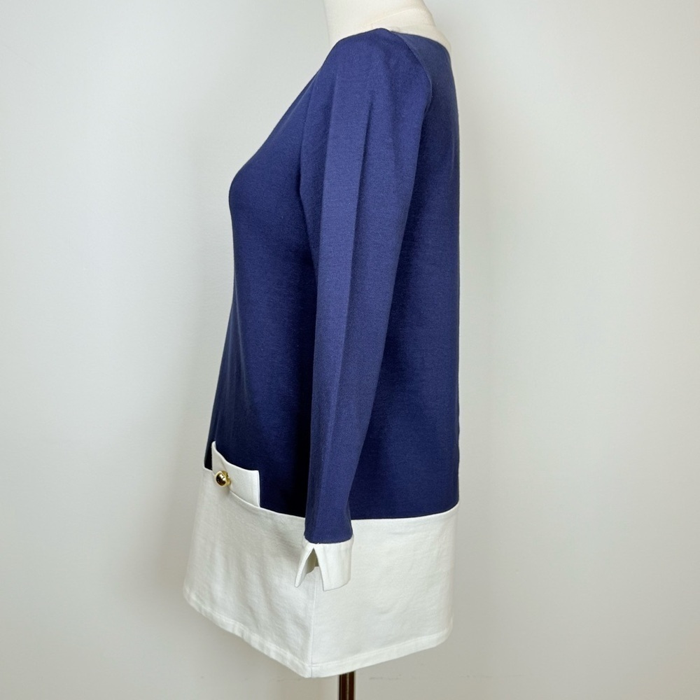 Kate Spade ‘Mazie’ Cotton Tunic Top Navy White Boatneck Women’s Size Small - Picture 6 of 11